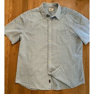 Faherty Stretch Playa Shirt MWC0017-FSR Men's Large Blue‎ Fish Scale Pattern